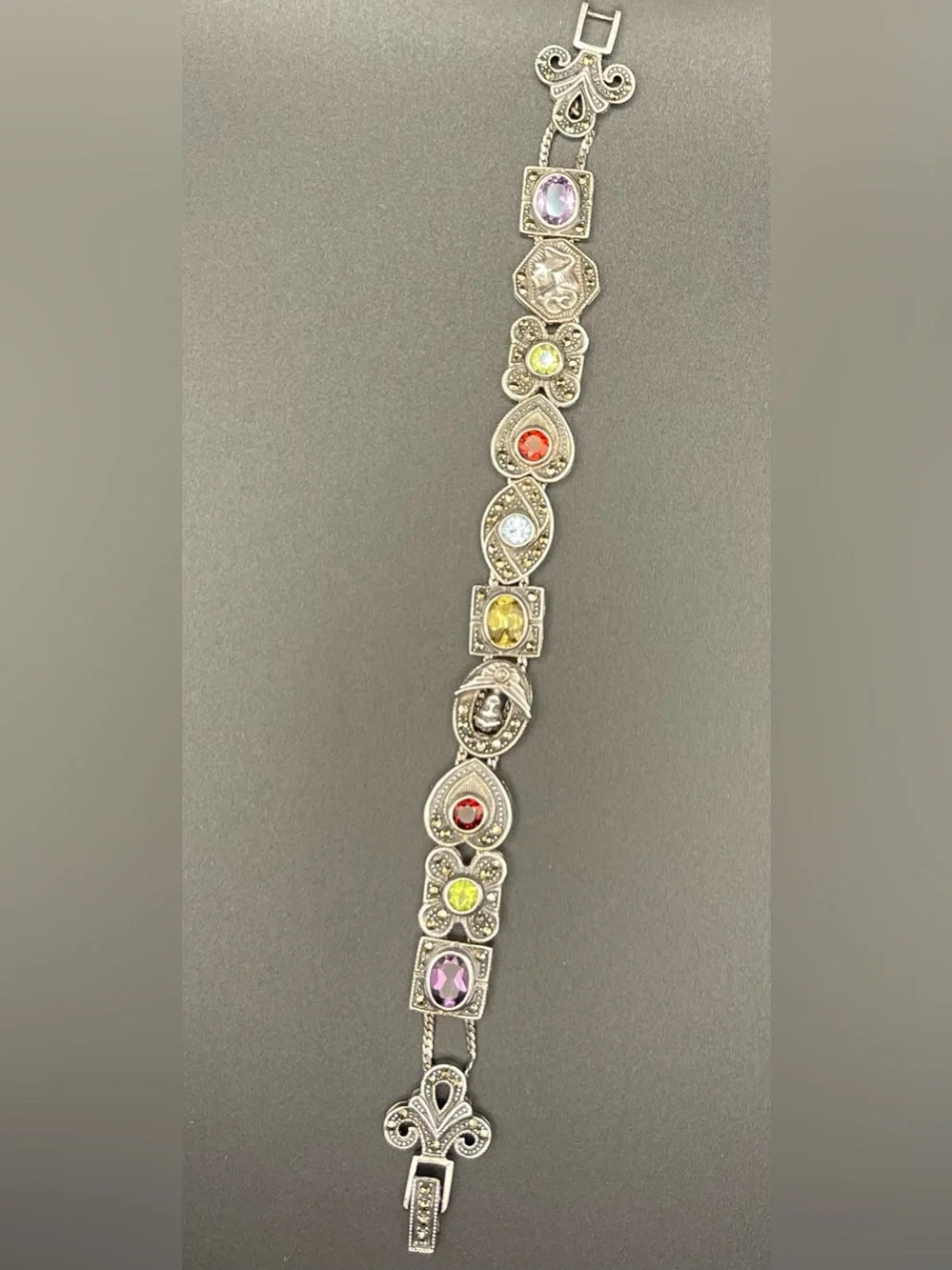 Vintage FAS 925 SS Ornate Marcacite Cameo Gemstone bracelet approx 27.7 grams